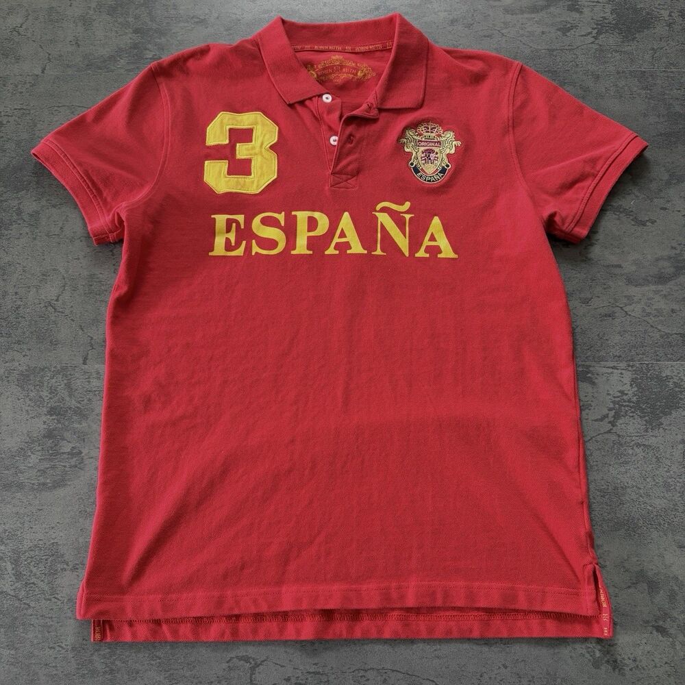 Y2K Robin Ruth Polo Shirt Mens XL Fit Red Spain Crest Embroidered 3 Short Sleeve